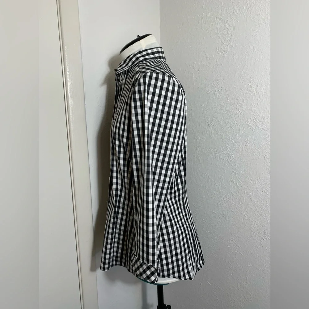 Lafayette 148, 3/4 sleeve button down black and white checkered gingham 8 - Picture 5 of 7